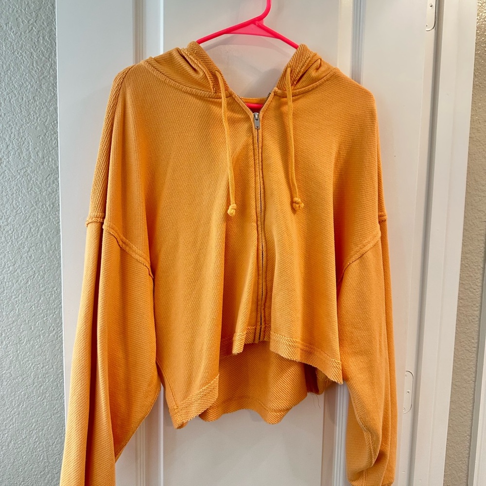 Aerie Orange Cropped Hoodie Sweatshirt Long Sleeve